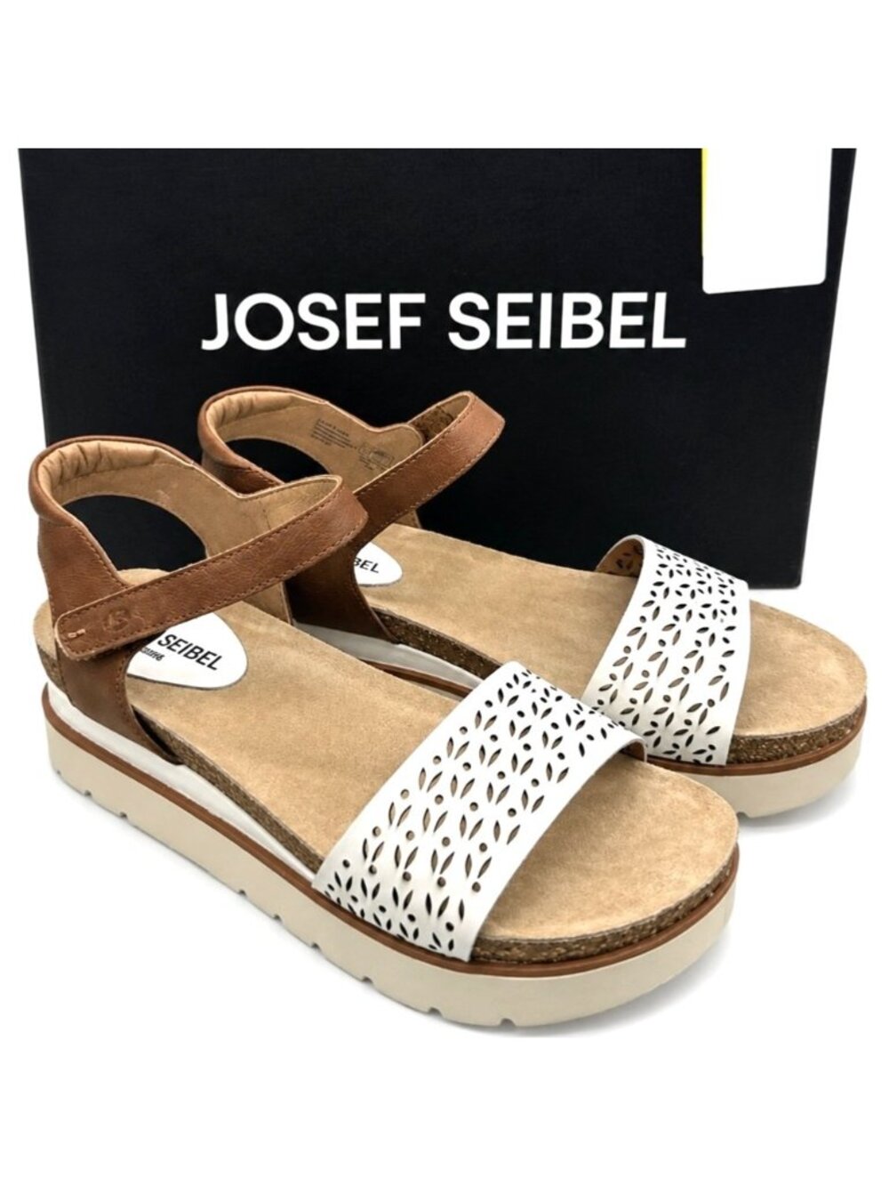 Supportive White Leather Comfort Sandals Womens EU 42 Josef Seibel Platform Walk